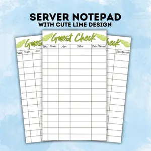 Restaurant Server Book Guest Check Notepad Clear Sections for Table Number Drinks Apps Entrée & Sides Dessert Vibrant Lime Theme Fun Festive Touch Super Cute Design