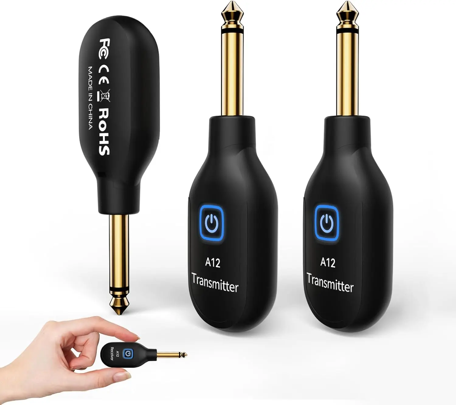 Wireless Guitar Transmitter Receiver 2.4GHz with 2 Modes, Upgrade Thumb-Size, Rechargeable Li-Battery, Plug & Play, Guitar Wireless System for Guitar, Bass, Violin, Keyboard