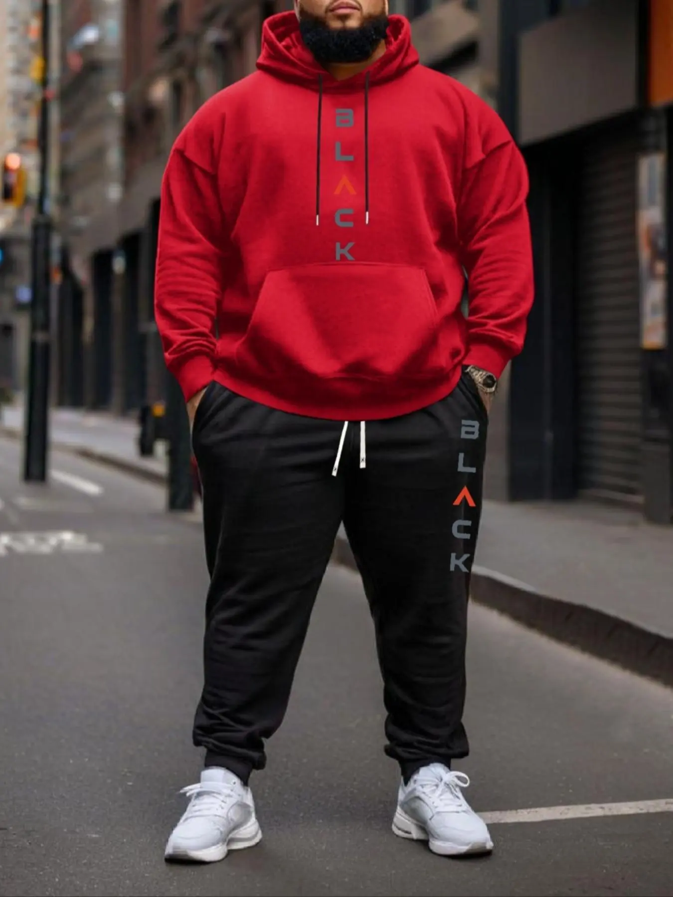 Plus Size Letter Print Zip-Up Hoodie & Sweatpants Set, Casual Long Sleeve Hooded Sweatshirt & Jogger Pants, Men's 2-Piece Streetwear Apparel Tracksuit Set for Fall & Winter