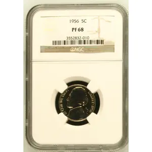 1956 US 5C JEFFERSON FIVE CENTS NGC CERTIFIED COIN PF 68
