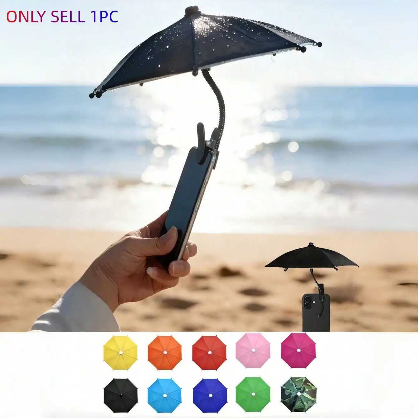 Universal Clip-on Phone Umbrella, Bendable Metal Hose Mini Phone Sun Umbrella, Protective Waterproof UV Protection Sunshade, Hands-Free Anti-Glare Portable Phone Stand, Cell Phone Holder, Perfect for Outdoor, Camping and Car Use, Summer Gadget Gift