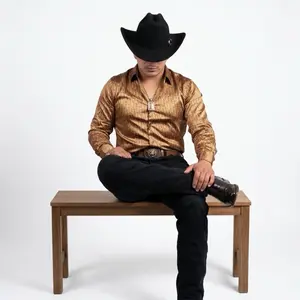 Men's Casual Western Shirt, Solid Color Long Sleeve Button-Up Top with Collar for Everyday Outings