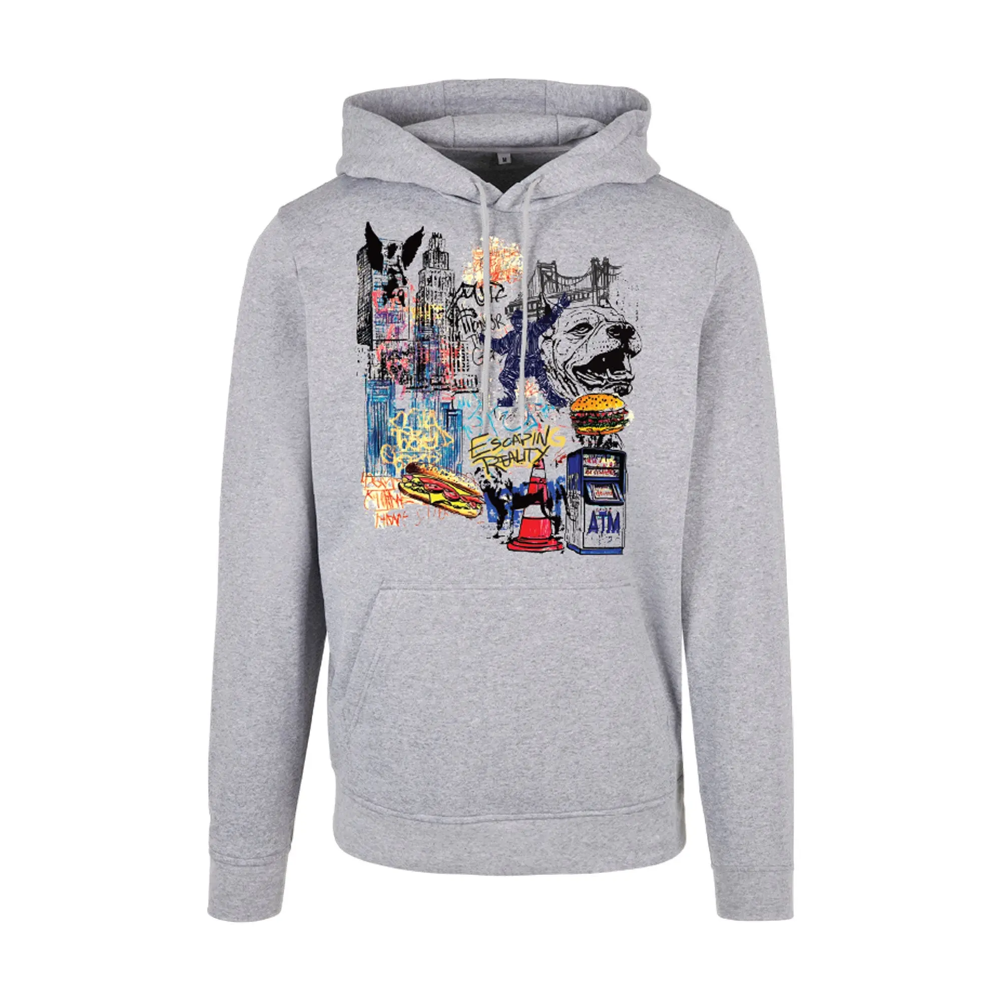 City Sketchbook Hoodie - Printed Graphic Graffiti Design, Fitted Long Sleeve, Casual Classic Style, Medium Length, Adjustable Hood, Kangaroo Pocket, Autumn Wear
