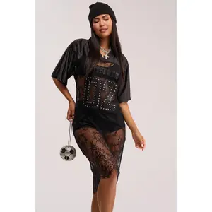 PART TIME PLAYER LACE JERSEY MIDI DRESS IN BLACK