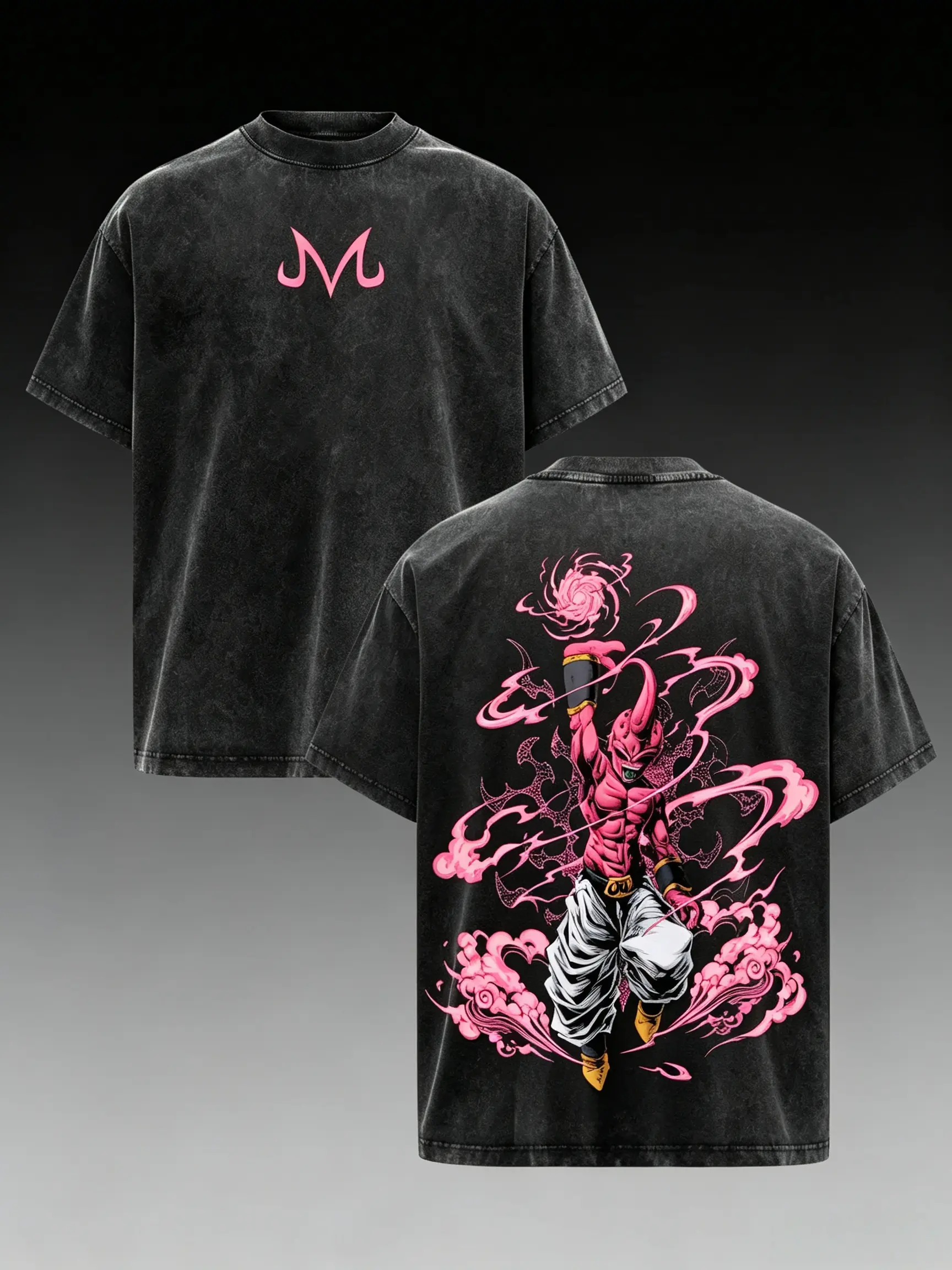 DBZ Dragon "Evil Buu" Unisex Oversized Short-Sleeve Acid Cotton Graphic T-Shirt - Classic Streetwear Cloud Anime Manga Fan Merch Casual Top, Distressed