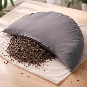 Organic Cotton Crescent Zafu Meditation Pillow – Buckwheat Hull Yoga Cushion for Sitting, Posture & Mindful Living