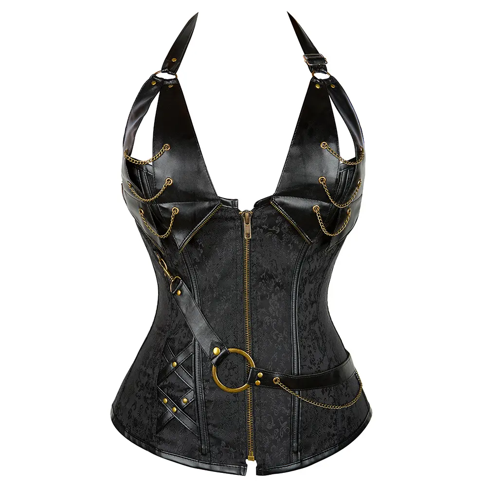 Corset Tops for Women Pirate Steampunk Gothic and Renaissance inspired Vintage Design With Shoulder Straps and Zipper Closure Plus Size Suitable for Halloween and Themed Events Black Brown