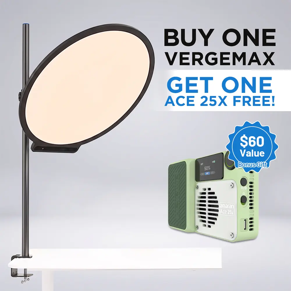 amaran Verge Max LED Video Light-A,60W Bi-Color 22in Circular Edge-lit Panel Light,APP Control with Desk Clamp Stand Dimmable Desk Light for Home Office, Gaming, Podcast, Live Streaming