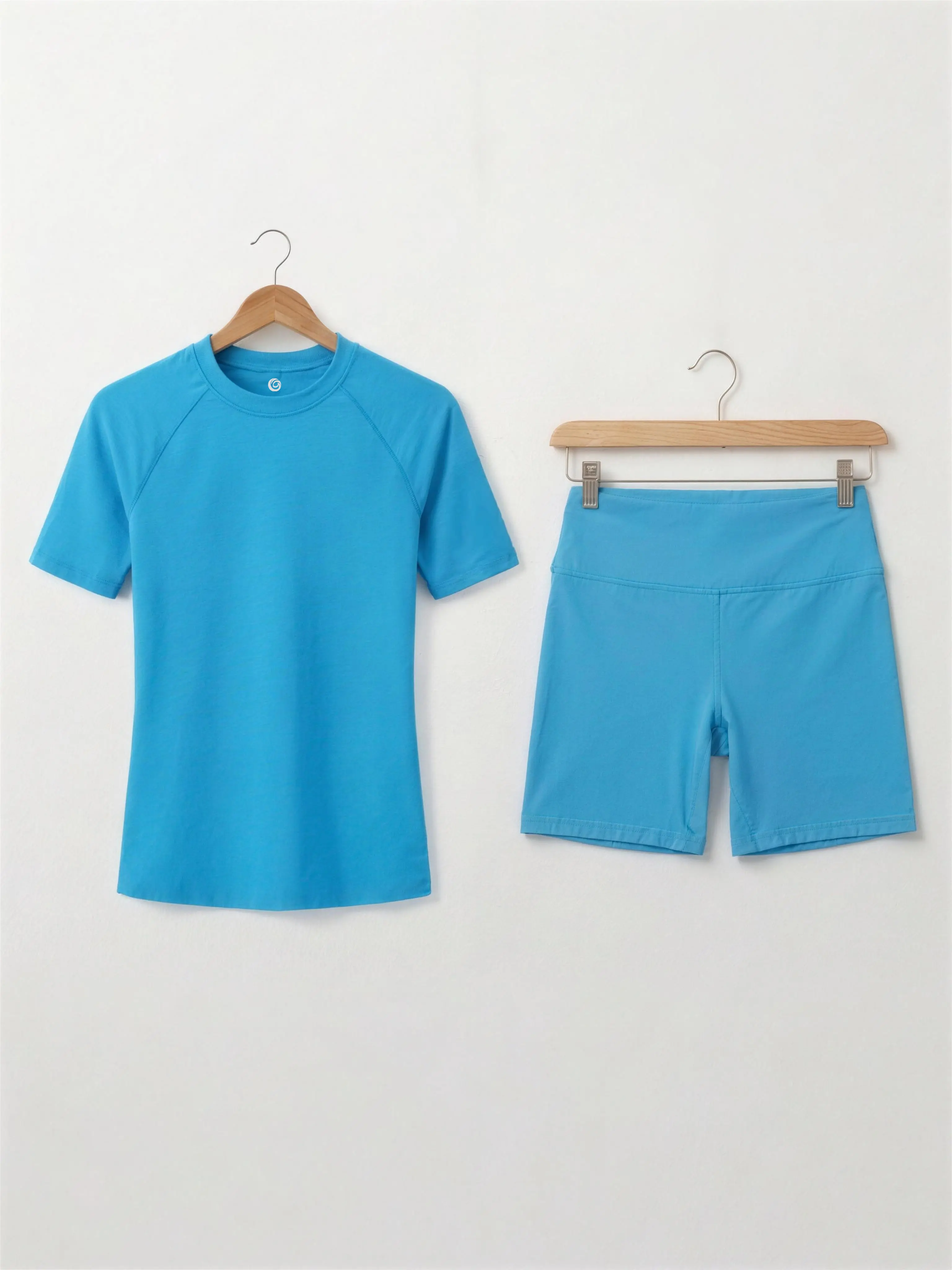 Women Short Sleeve Athletic Outfit, High Waist Biker Shorts Set, Casual Workout 2 Piece Activewear Set