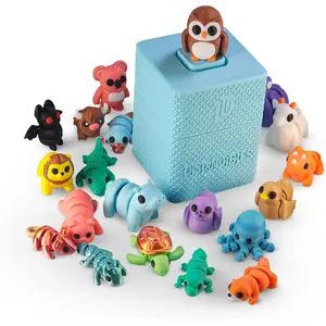 Mystery Fidget Sensory Animal Pack, 10 Articulated 3D Printed + Bonus Fidget Clicker & Sensory Clicker Box, Colors (Blue)