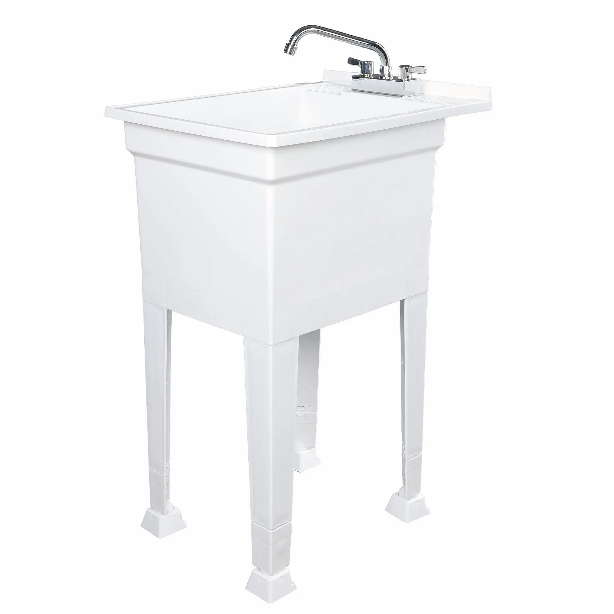 UTILITYSINKS Plastic 18” Freestanding Utility Tub Sink with Swing Faucet, White UTILITYSINKS Plastic 18” Freestanding Utility Tub Sink with Swing Faucet, White