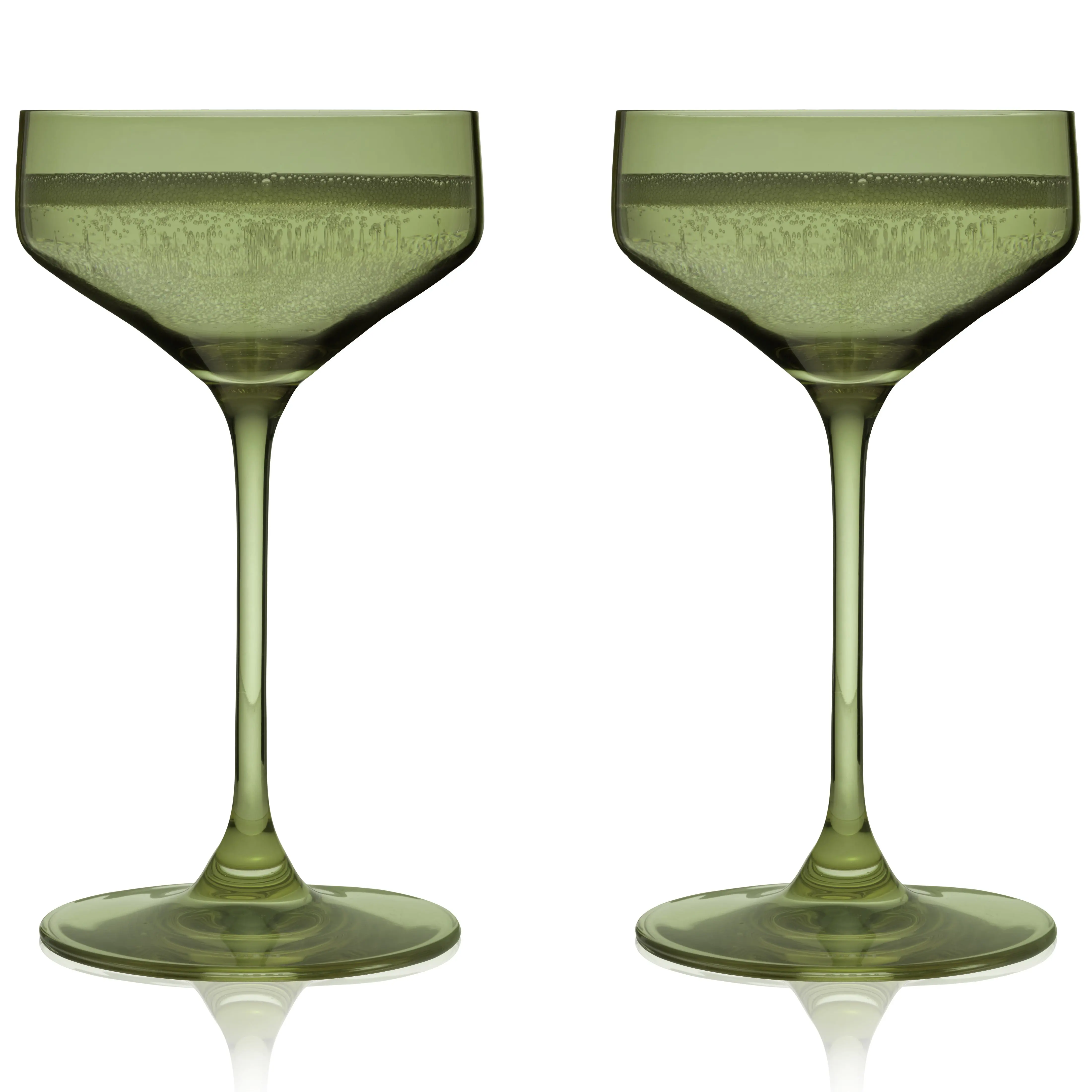 Reserve Nouveau Sage Green Coupe Glasses Set of 2 - European-Made Crystal Glassware for Champagne & Cocktails, Gifts for Men, Color That Commands