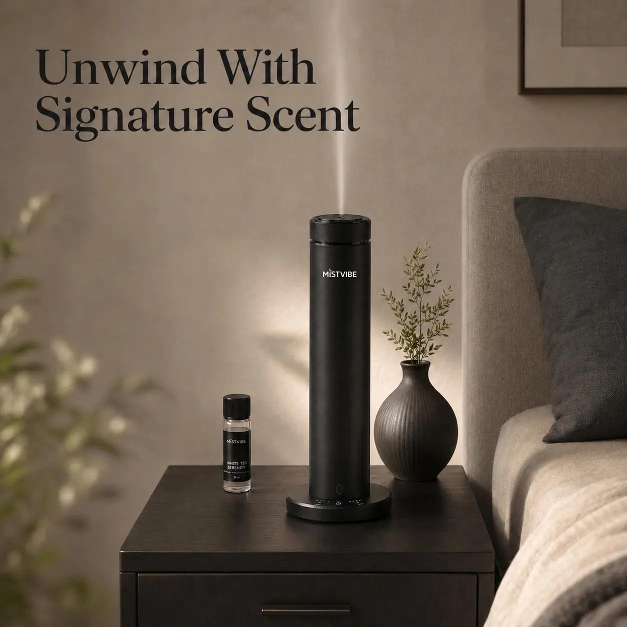 MistVibe Nightstand Aroma Diffuser Set with Remote Timer & 5 Fragrance Oils