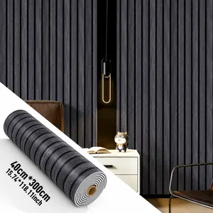 1 Roll Printed Wood slat wallpaper, peel-and-stick waterproof sound-reducing wall covering with textured design, matte wood grain finish, easy to clean and install, removable, ideal for living room, bedroom, dining room, and ceiling decor