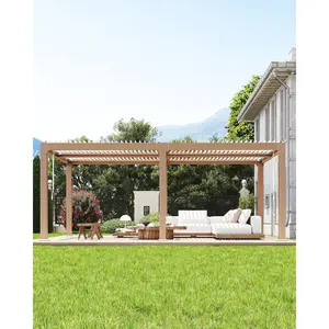 Louvered Pergola , Outdoor Pergola with Adjustable Louvered Roof, Reinforced Aluminum Frame, Integrated Drainage System, Hardtop Gazebo for Patio, Deck and Backyard, Wood Grain Finish Sun Canopy Uv Resistant Canopy