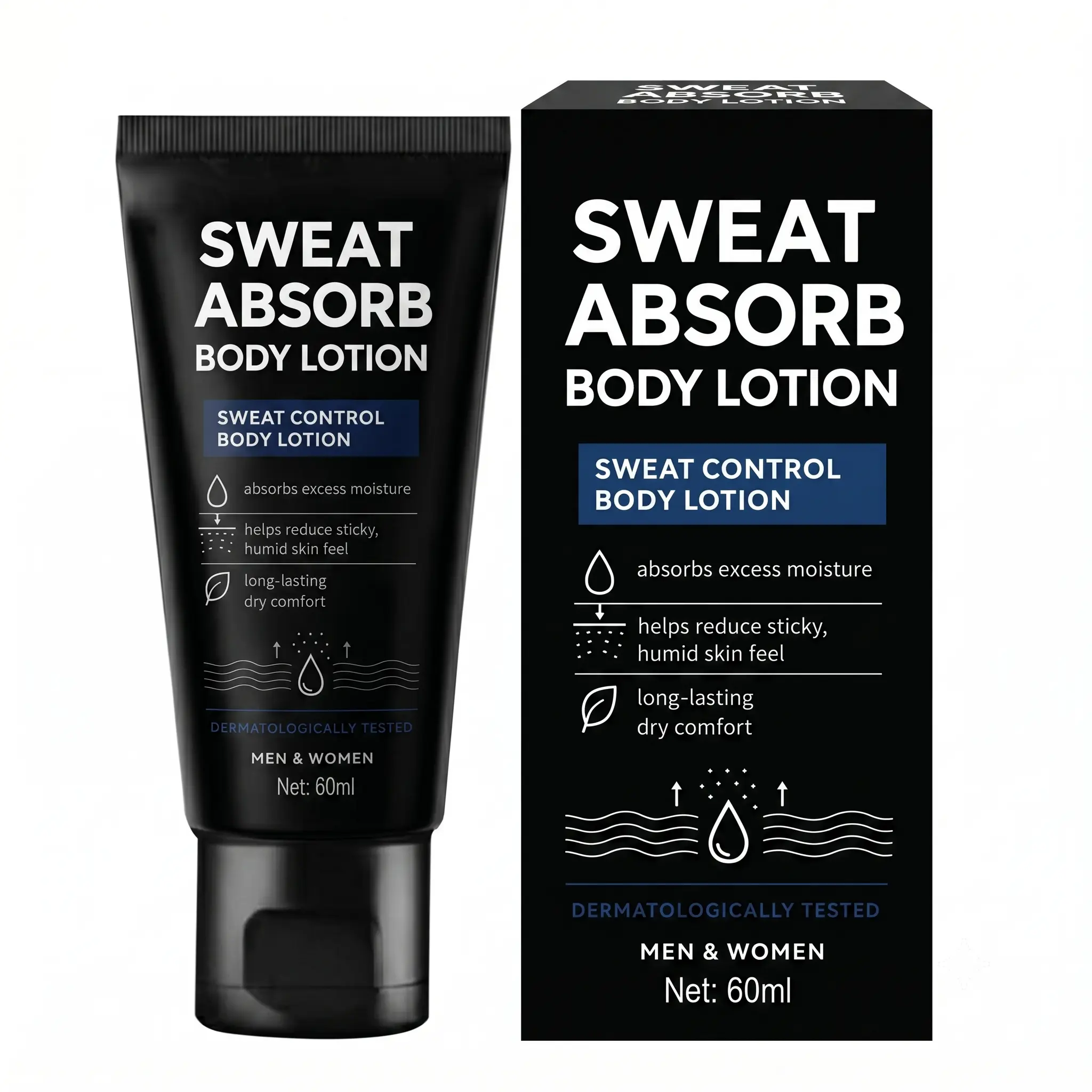 Sweat Control Body Lotion, Lightweight Non-Greasy Formula for Men & Women, Daily Body Moisturizers for Dry Comfort - 60ml, All Skin Types, Micro-Bead, Anti-Perspiration