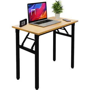 Folding Desk Small Desk 31 1/2" No Assembly Foldable Computer Desk for Small Space/ Office/Dormitory,Teak&Black Frame