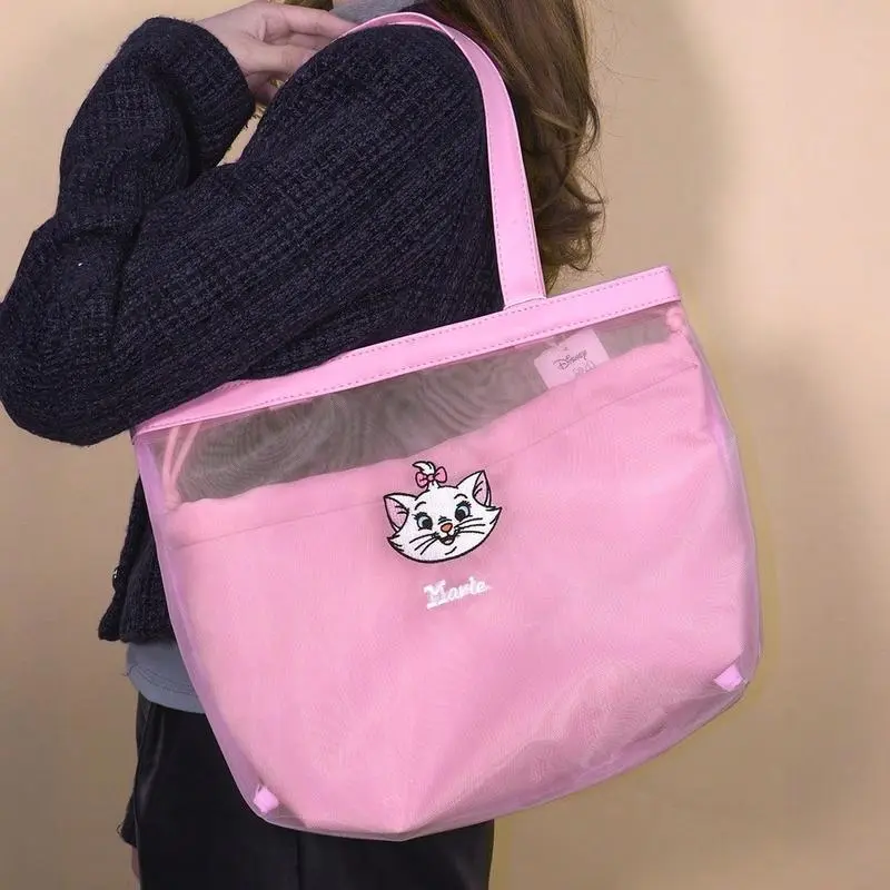 Disney Marie Cat Embroidered Plush Shoulder Bag for Women, Cute Casual Bag with Versatile Single Strap Style, Sparkly Mesh, Lightweight for All-Day Wear, Room for Phone & Wallet, Animal Feminine Aesthetic, Holiday Gift Idea