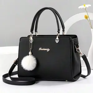 New Design Shoulder Handbag with Furry Ball Pendant, Casual Style, Mother Day Gifts, Mommy's Essentials, Work Bag, Everyday Purse for Going Out, Business, Crossbody Bags for Women