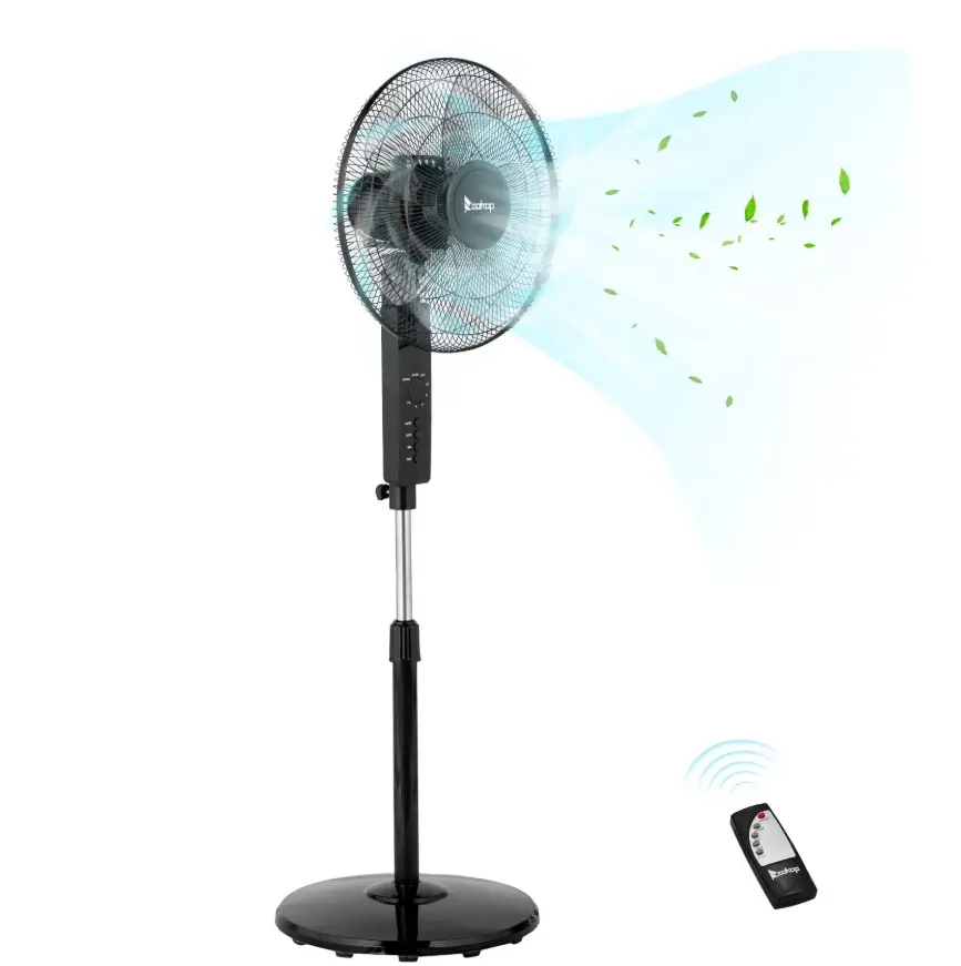 16" Pedestal Fan with Remote for Bedroom, Living Room, Office, Adjustable Height, Dual-Layered Blades, 3 Speeds, 3 Modes, Timer, Tilt Head,Black