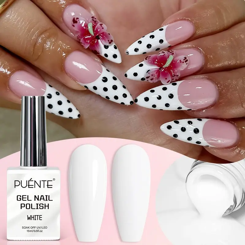 Puente 15ML Gel Nail Polish Pure White color gel polish long lasting Gel Polishing Top Gloss Soak Off UV LED semi-permanent Nails Art Manicure Salon DIY Design at Home Gift