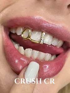 CRUSH CR 1pc Teardrop & CZ Bar Tooth Cap Grillz, Tooth Gems – 14/18K Gold Plated Copper, Stackable Hip-Hop Jewelry for Black Women, Girls & Men. Perfect for Date Night, Music Festivals, Couple Gifts & Y2K K-Pop Style