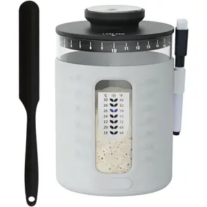 Wide Mouth Sourdough Jar Starter Kit 33 oz - UPGRADED 2026 DESIGN with Reinforced Thick Glass Base - Ideal Sourdough Jar for Fermentation, Airflow Lid, Feeding Marker & Spatula Included (Grey)