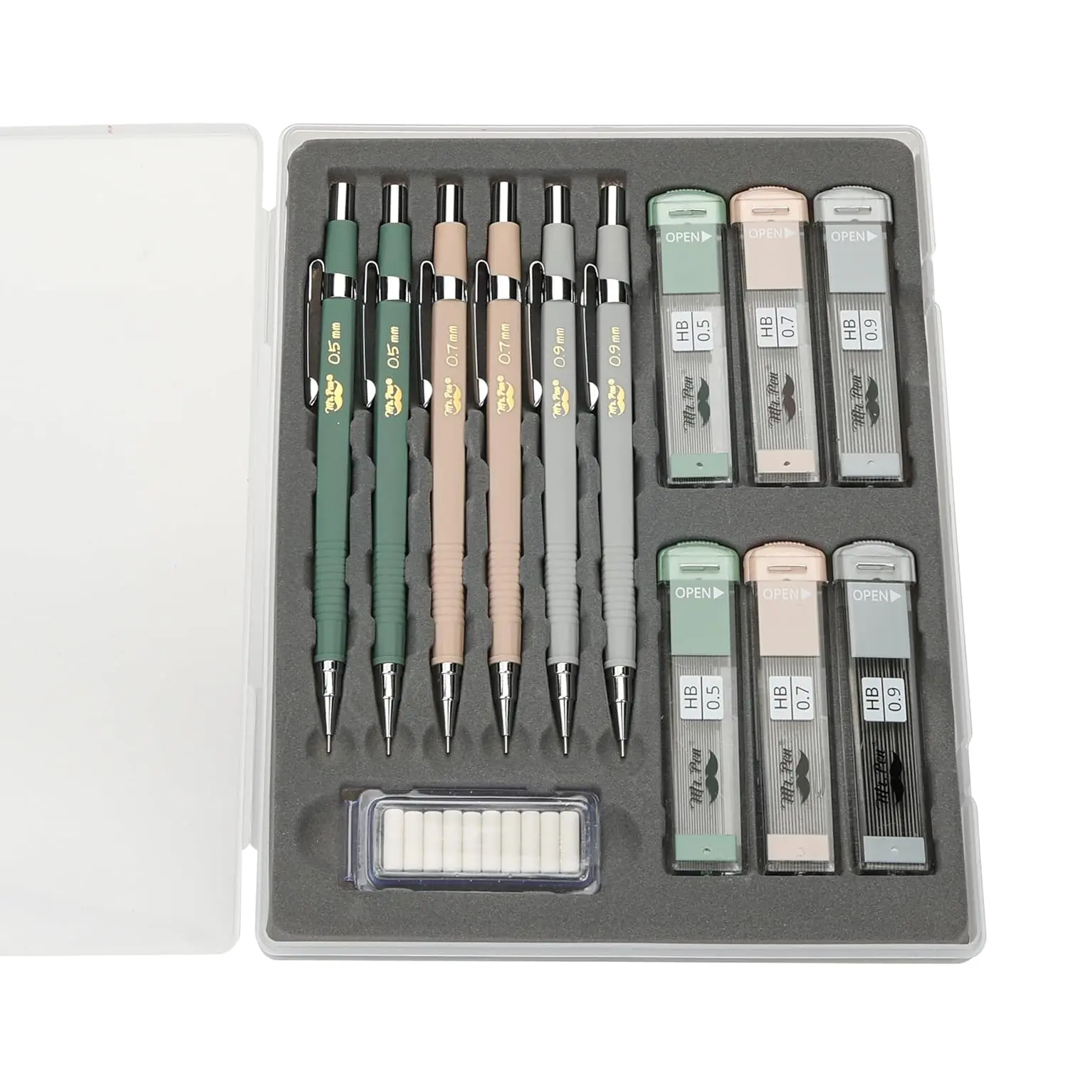 Mr. Pen- Mechanical Pencil Set with Lead and Eraser Refills, 6 Pack | 3 Sizes, 0.5mm, 0.7mm, 0.9mm, Sketching Pencils, Drafting Pencil, Drawing Mechanical Pencils