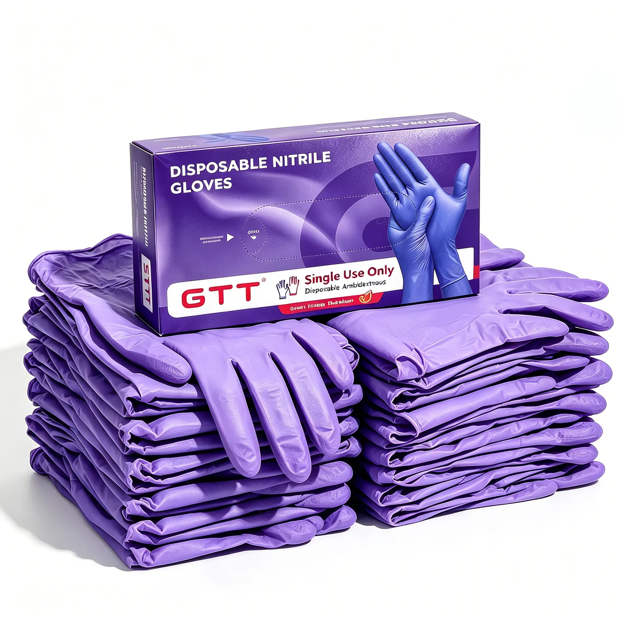 GTT Violet Disposable Nitrile Ambidextrous Cleaning Gloves Pack, Latex-Free Powder-Free, Rolled Cuffs, Waterproof, Sensitive Skin Safe, 200/400 Count Home Kitchen Supplies for Food Handling, Auto Repair, Kitchens