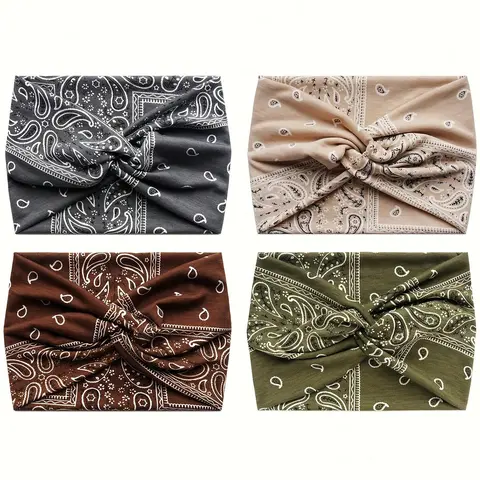 Paisley Print Hair Bands Set, Boho Style Wide Brim Hair Band, Casual Versatile Hair Accessories for Women & Girls, Fashion Hair Accessories