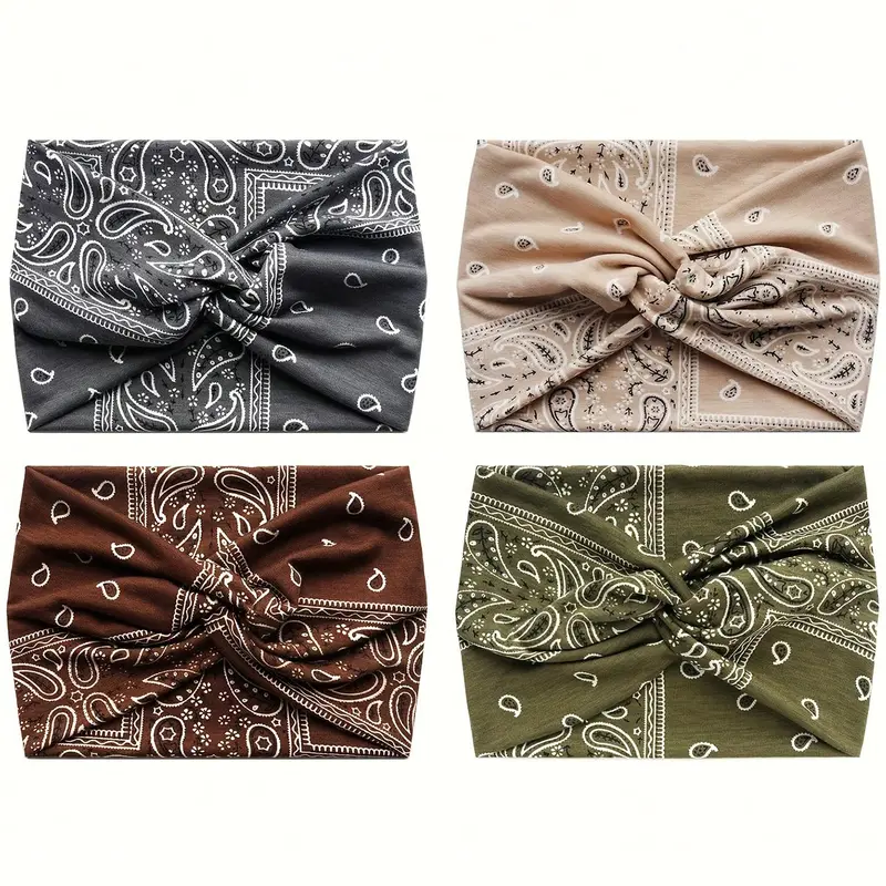 Paisley Print Hair Bands Set, Boho Style Wide Brim Hair Band, Casual Versatile Hair Accessories for Women & Girls, Fashion Hair Accessories