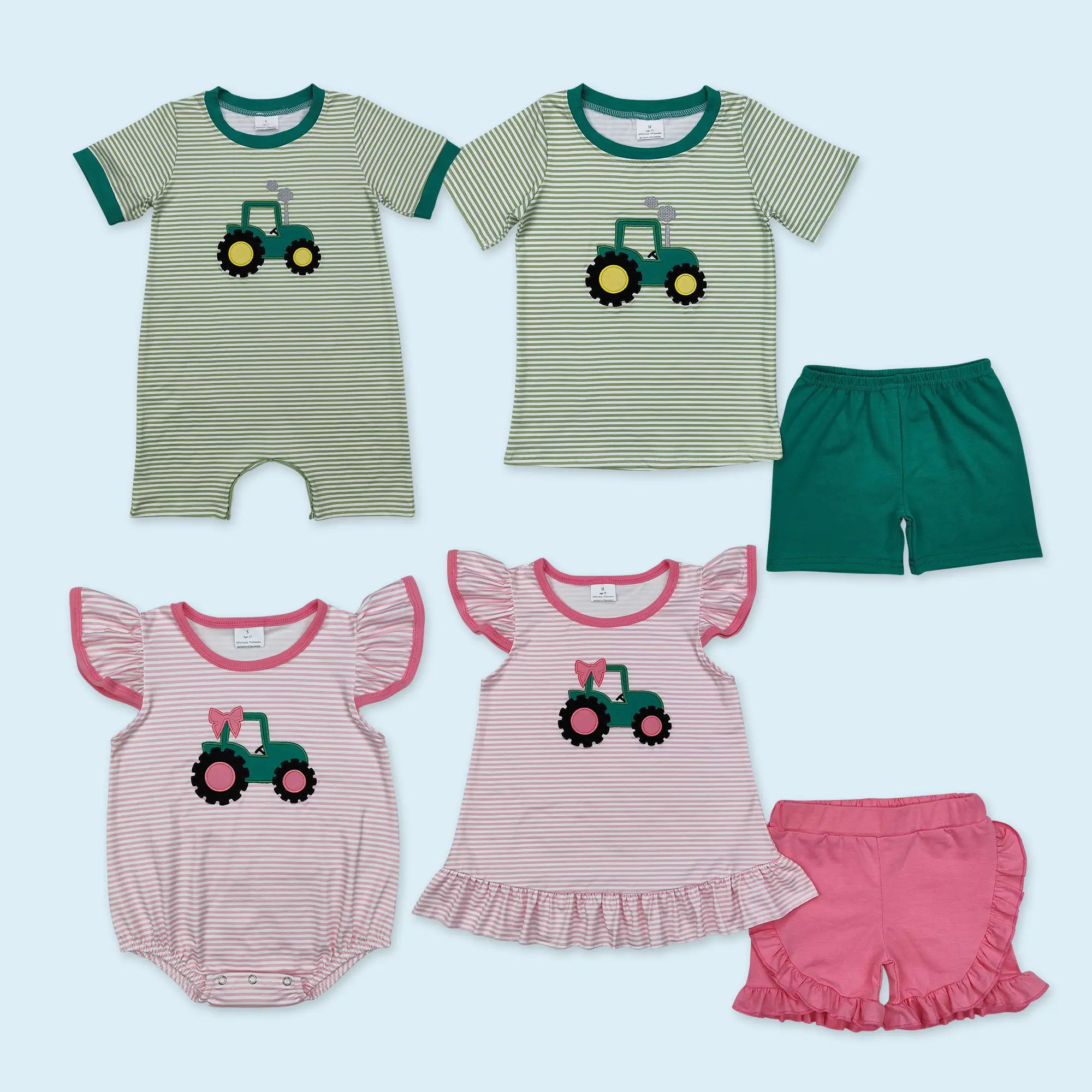 Embroidery farm tractor kids girls summer outfit