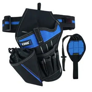 KUNN 3-in-1 Left-handed Drill Holster Set with Tool Belt and Magnetic Wristband, Cordless Drill Holster, Impact Driver Holster with Bit Pouch,Drill Holder for Tool Belt, Black and Blue