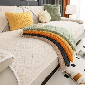 1PC Sofa Cover Solid Color Cotton Plush Sofa Cover, Quilted Minimalist Modern Sofa Slipcover, Available in Multiple Colors, All-Season Non-slip Sofa Cuhion Covers, Suitable for Home Living Room and Bedroom, Sofa Cushion Cover
