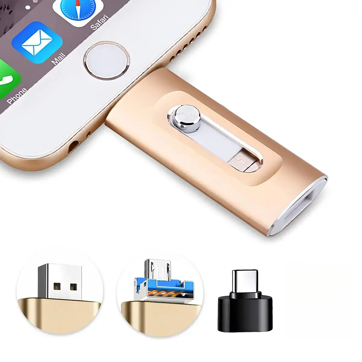 4 in 1 USB Flash Drive Portable High Speed External Storage Devices Easily Back Up and Save Photos Videos USB Memory Stick Thumb Drive for iPhone/iPad/Android/PC