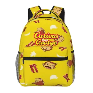 Vibrant 3D All-Over Print Curious George Backpack Lightweight Waterproof Laptop Bag for Fans