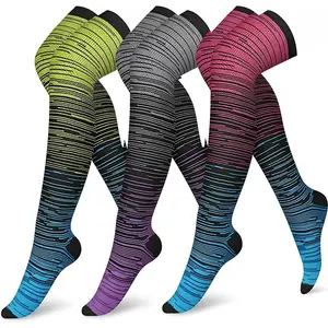 New Outdoor Compression Socks – Over-Knee Sports Support for Running, Cycling & Training men Compression Knee-High Socks Pattern Striped Thigh Party circulation-best stocking Moisture-Wicking