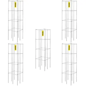 VEVOR 5-Pack Square Tomato Cages, 11.8"x11.8"x46.1" Silver PVC-Coated Steel Climbing Planting Stand, Support Towers for Climbing Vegetables & Flowers, Father's Day Gift Option