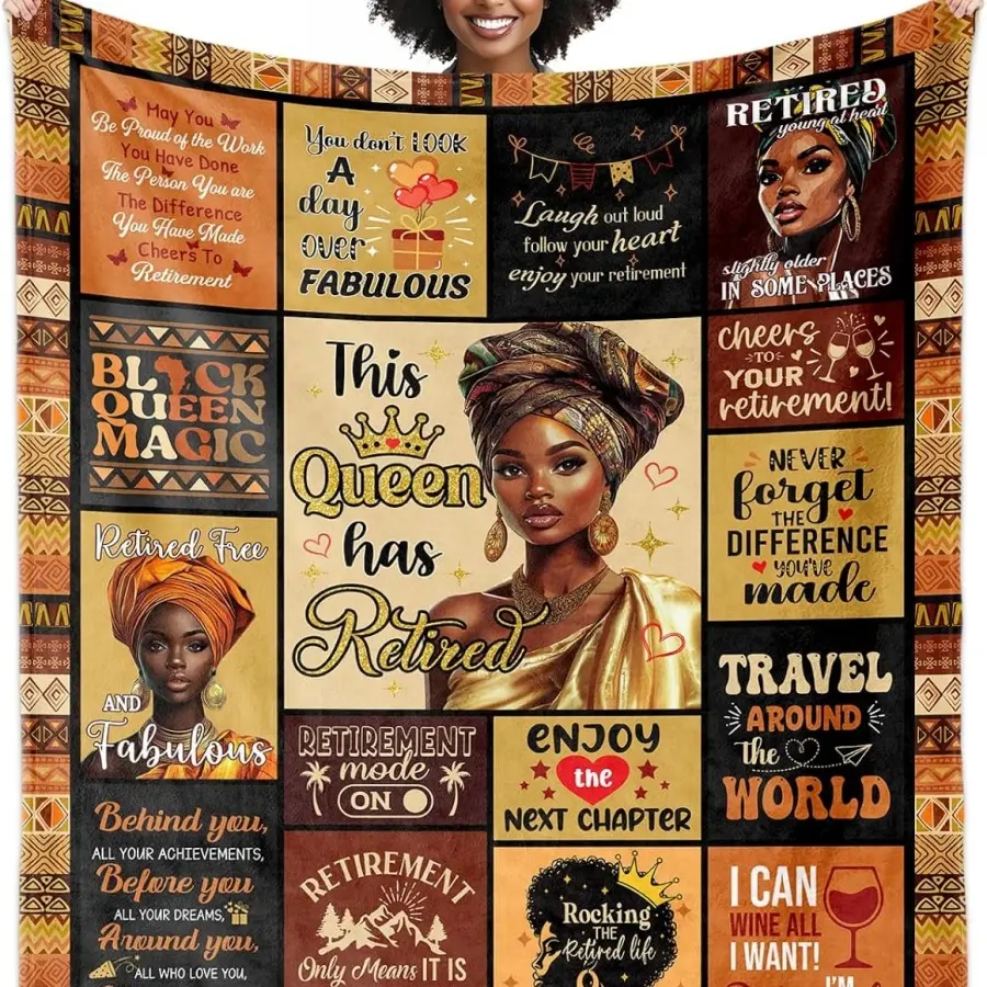 African American Retirement Gift for Woman Throw Blanket 50X60, Best Retired Gifts for Women 2026, Afro Inspirational Gifts Idea for Retirement CoworkerTeacherNurseMomSisterFriend