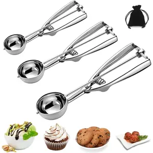 Ice Cream Scoop, 3 count Cookie Scoop Set, Stainless Steel Cookie Scoops for Baking Set of 3, Cookie Scooper for Baking, Ice Cream Scooper with Trigger Release, Cookie Dough Scoop
