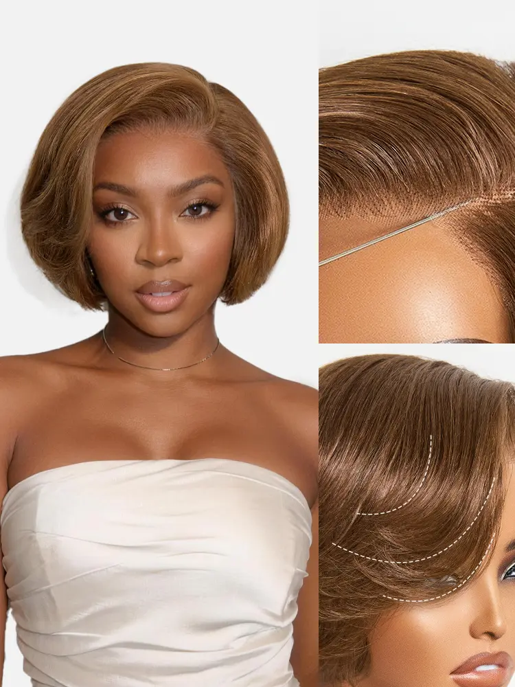 LUVME Pixie Cut Short Wig with Bangs Chestnut Brown/Natural Black Affordable Invisible Lace Mature Boss Style #TikTokShopBackToSchool #SohoChic, Natural Looking Wigs, Female