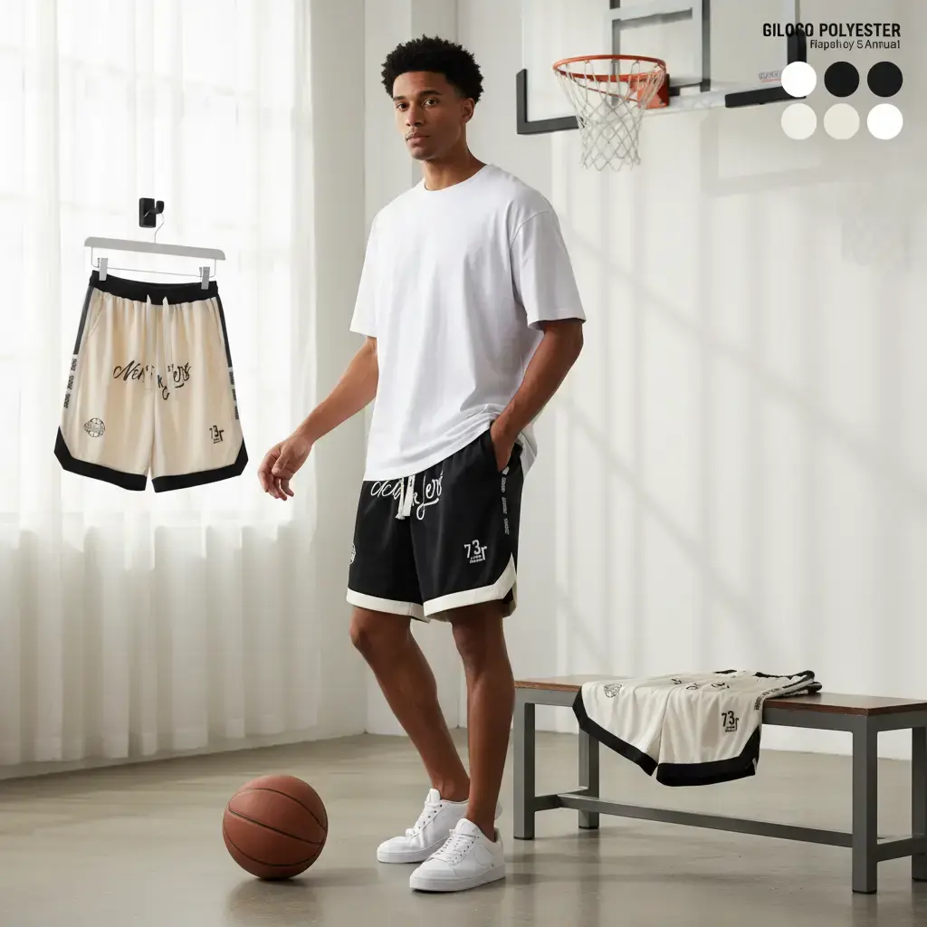 Men's 3-Pack Drip Mesh Shorts - Oversized Streetwear, Breathable Basketball Gym Casual Essential, Black & Cream, Breathable Men's Shorts, Streetwear Men's Shorts