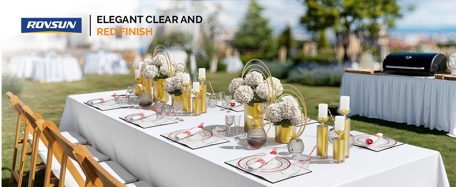 ROVSUN 400/800 Piece Disposable Dinnerware Set for 50/100 Guests, Clear Plastic Plates for Party, 50/100 Pre-Rolled Napkins,Silverware,Dinner & Dessert Plates,Cups,Straws for Wedding Birthday Event,TikTokShopBlackFriday SpringStatements