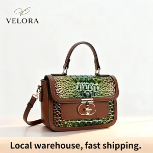 Luxury Croc Embossed Mini Satchel Bag & Wallet Set – Top Handle Crossbody, Colorblock Designer Look Purse