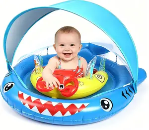 Baby Float with Canopy, UPF 50+ Detachable Sun Shade Baby Pool Float with Toy Console, Adjustable Safety Seat for Infants & Toddlers 6-36 Months, Boys & Girls