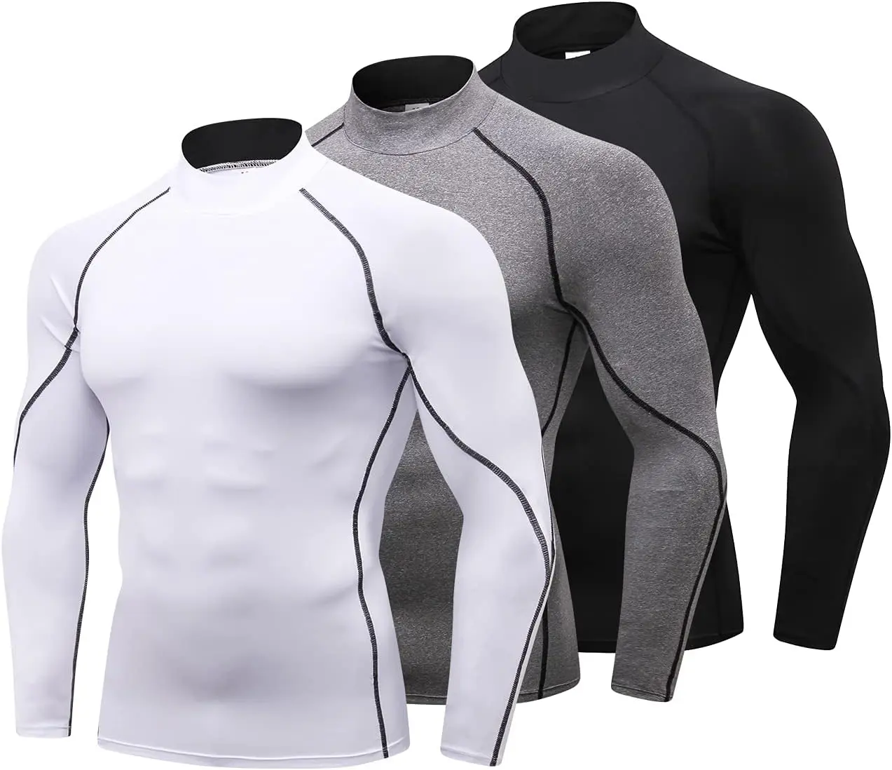 LANBAOSI 3 Pack Mens Mock Turtleneck Compression Shirts Long Sleeve Sun Protection Shirts Cooling Workout Gym Tops Undershirt LANBAOSI