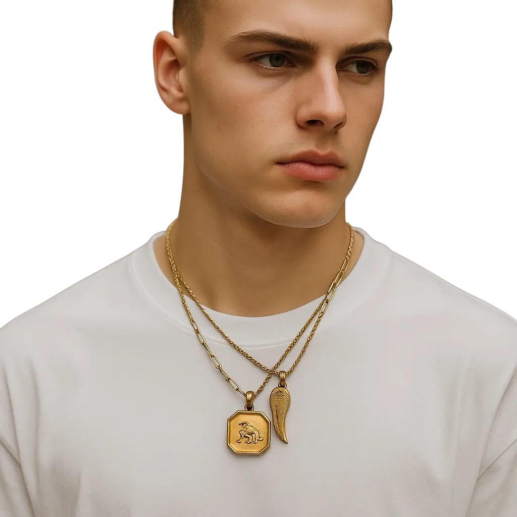 ROYALTY LION & FEATHER PENDANT & CHAIN NECKLACE SET