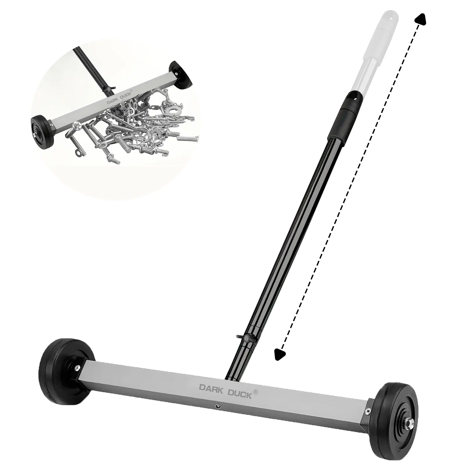 DARK DUCK 17-Inch Rolling Magnetic Sweeper with Wheels, Adjustable Handle, 8.8-Lb Capacity Heavy-Duty Magnet for Nails, Carpentry Tool