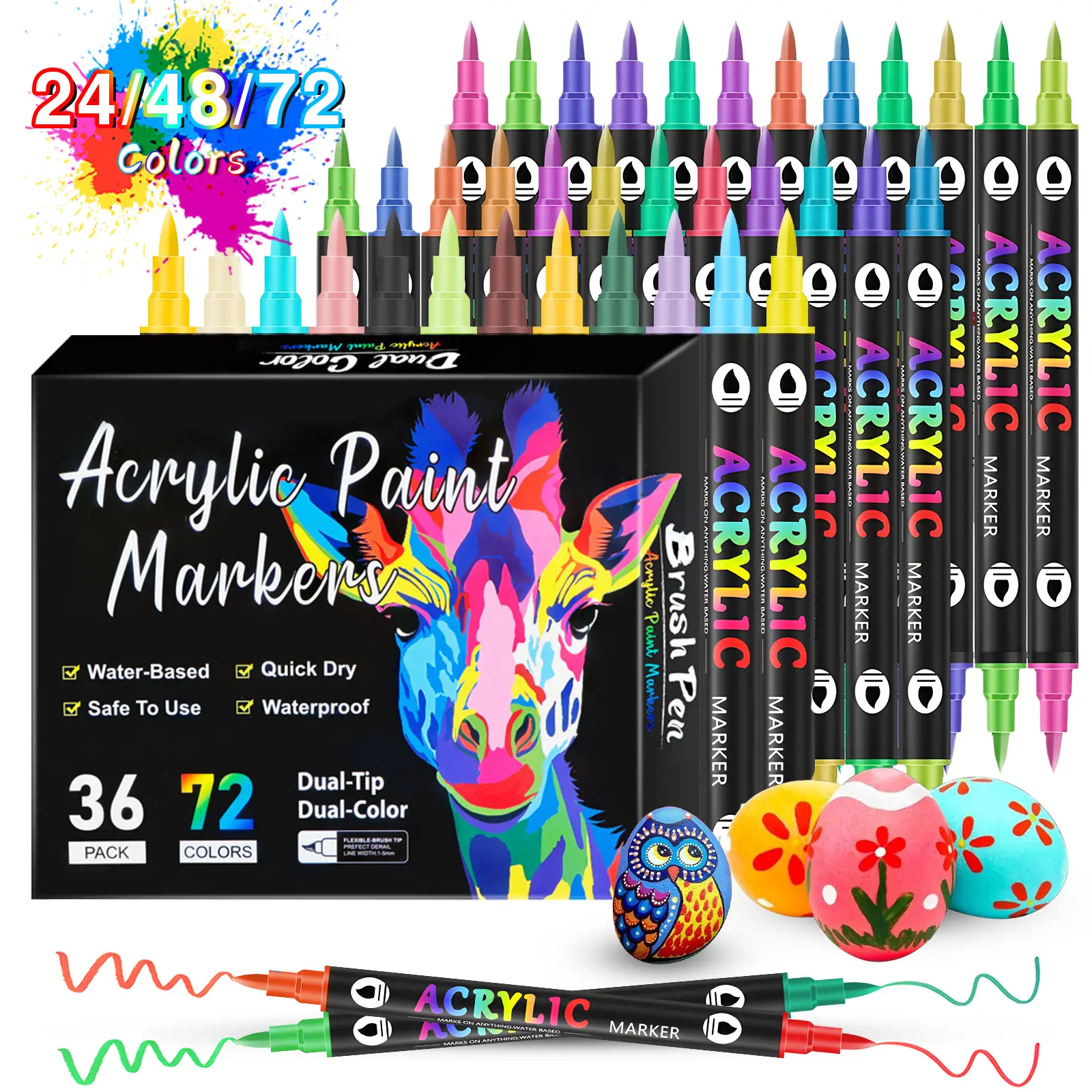 Acrylic Paint Marker Pen Set, 1 Set 12/24/36pcs Double Tip Double Color Acrylic Paint Drawing Marker Pen, Art Supplies for Rock Painting, Wood, Canvas, Stone, Glass, Back To School Supplies, Teen Girl Gifts, Markers for Coloring Decoration