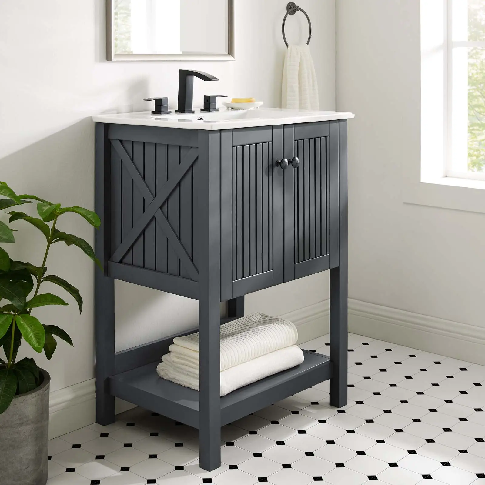 Modway 24-in Modern Bathroom Vanity Set - Gray White Finish, Industrial Rustic Furniture, Assembly Required Home Improvement Bathroom Fixture